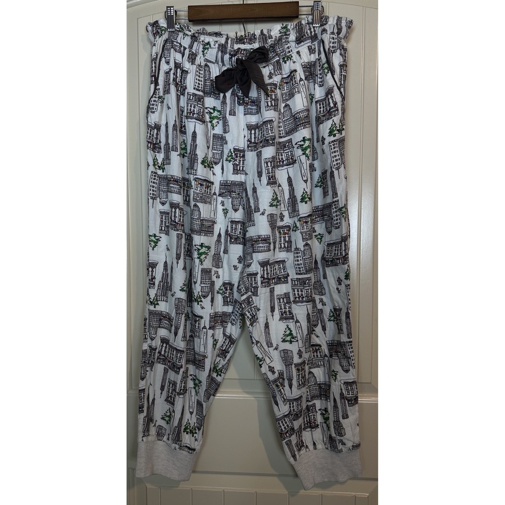 Aerie city Print Flannel Pajama Sleep Pants Holiday buildings Christmas sz XL
